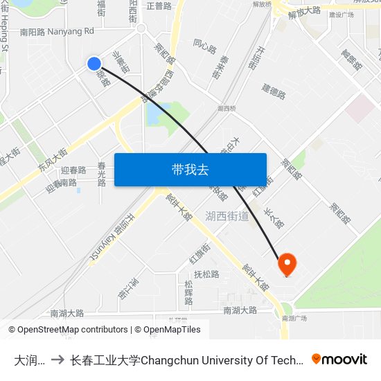 大润发 to 长春工业大学Changchun University Of Technology map