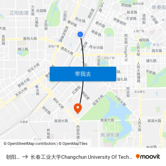 朝阳桥 to 长春工业大学Changchun University Of Technology map