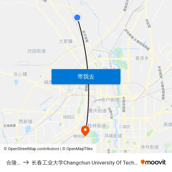 合隆站 to 长春工业大学Changchun University Of Technology map