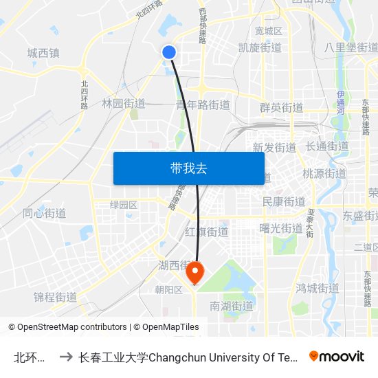 北环城路 to 长春工业大学Changchun University Of Technology map