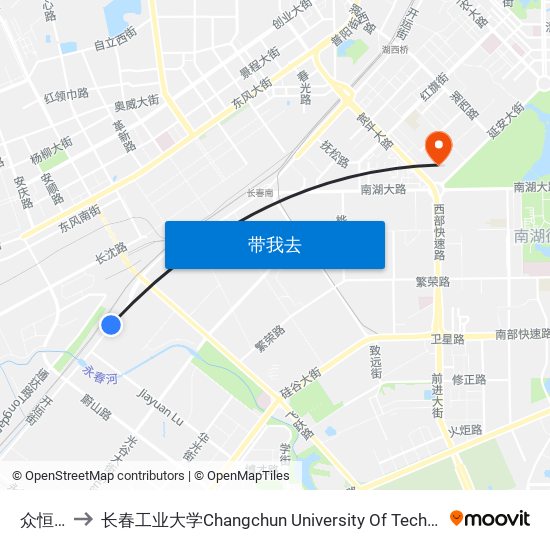 众恒路 to 长春工业大学Changchun University Of Technology map