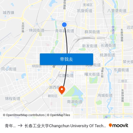 青年路 to 长春工业大学Changchun University Of Technology map