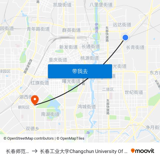 长春师范学院 to 长春工业大学Changchun University Of Technology map