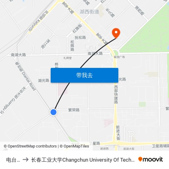 电台街 to 长春工业大学Changchun University Of Technology map