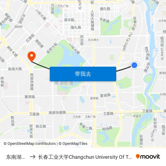 东南湖大路 to 长春工业大学Changchun University Of Technology map