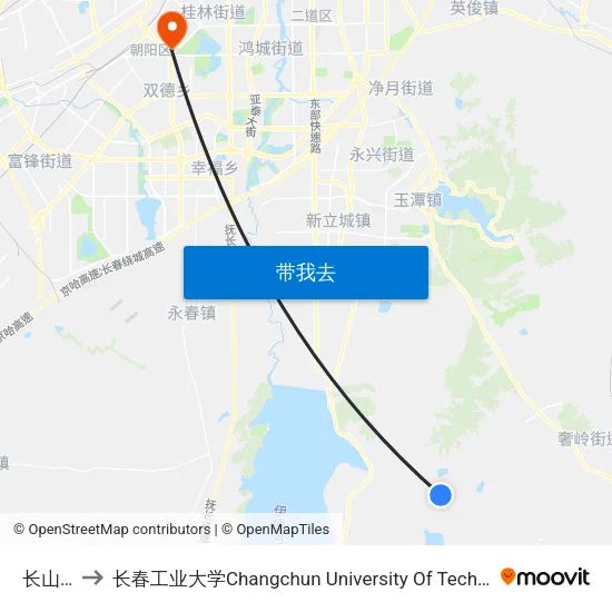长山村 to 长春工业大学Changchun University Of Technology map