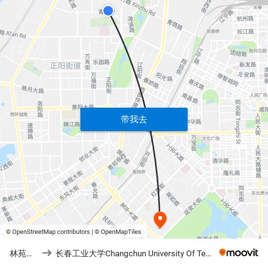 林苑花园 to 长春工业大学Changchun University Of Technology map