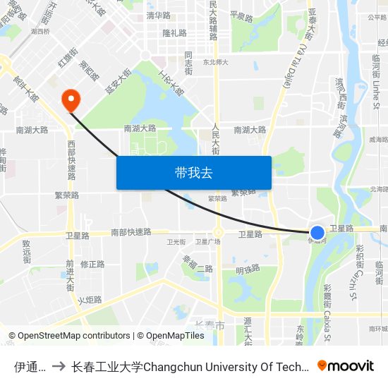 伊通河 to 长春工业大学Changchun University Of Technology map