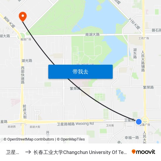 卫星广场 to 长春工业大学Changchun University Of Technology map