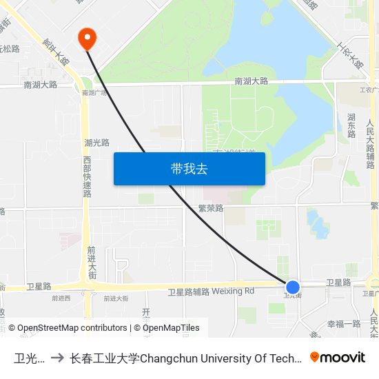 卫光街 to 长春工业大学Changchun University Of Technology map