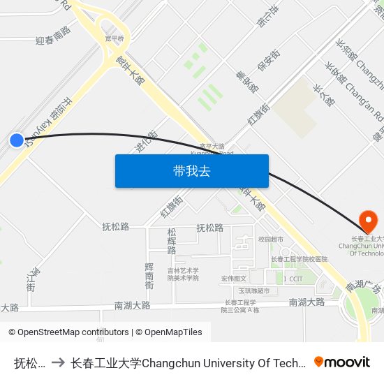 抚松路 to 长春工业大学Changchun University Of Technology map