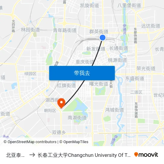 北亚泰大街 to 长春工业大学Changchun University Of Technology map