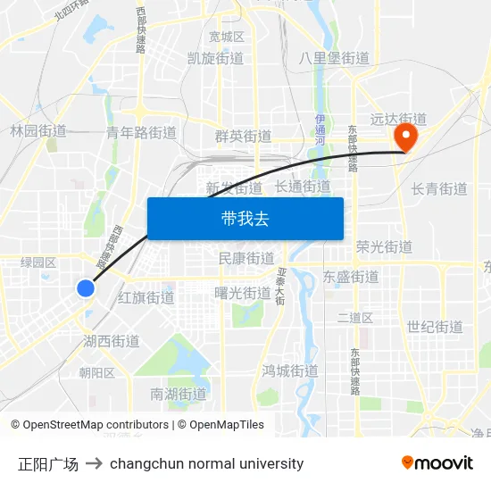 正阳广场 to changchun normal university map