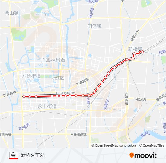 松江有轨电车1号线 Cable Car Line Map