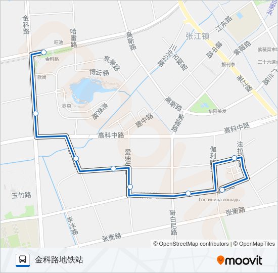 公交张江短驳车路的线路图