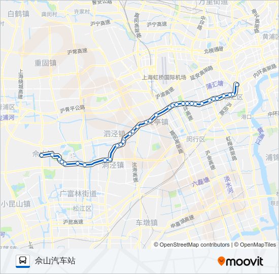 公交上佘定班路的线路图