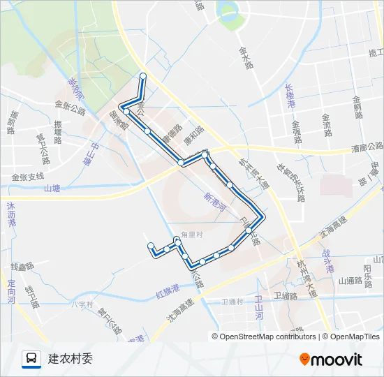 公交张堰一路的线路图