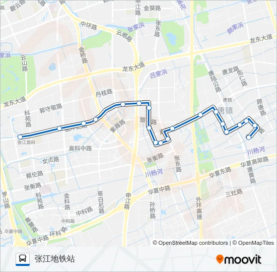 张江1路 Bus Line Map