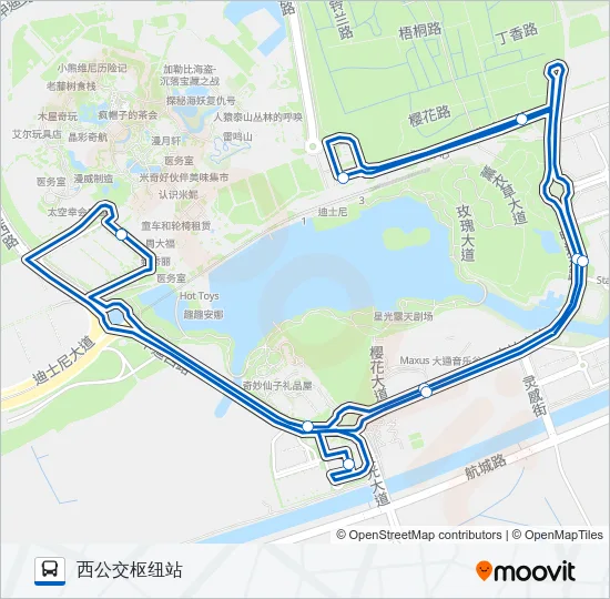 国际旅游度假区1路 Bus Line Map