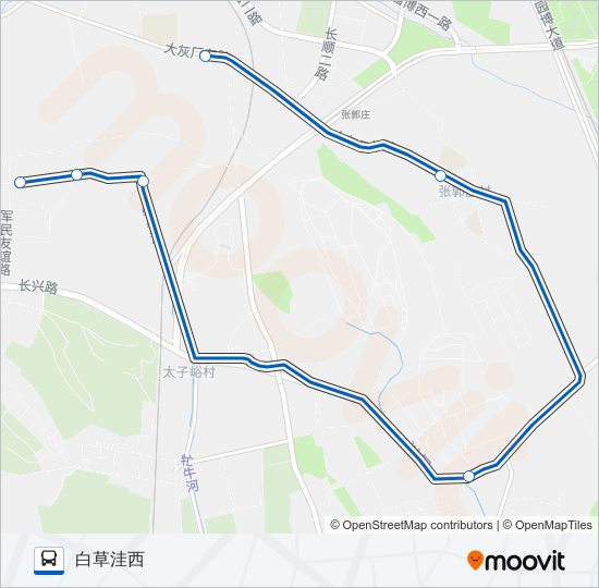 公交白草洼班车路的线路图