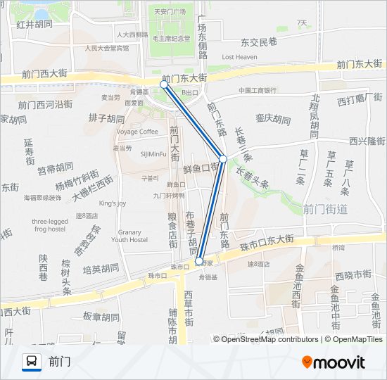 公交前门大街游览路的线路图