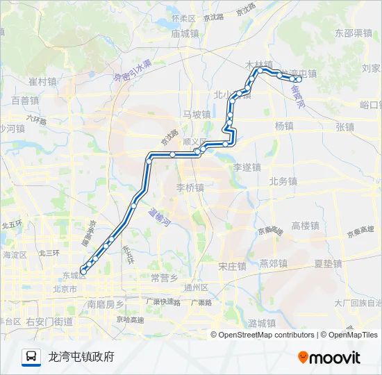 公交东直门-焦庄户专路的线路图