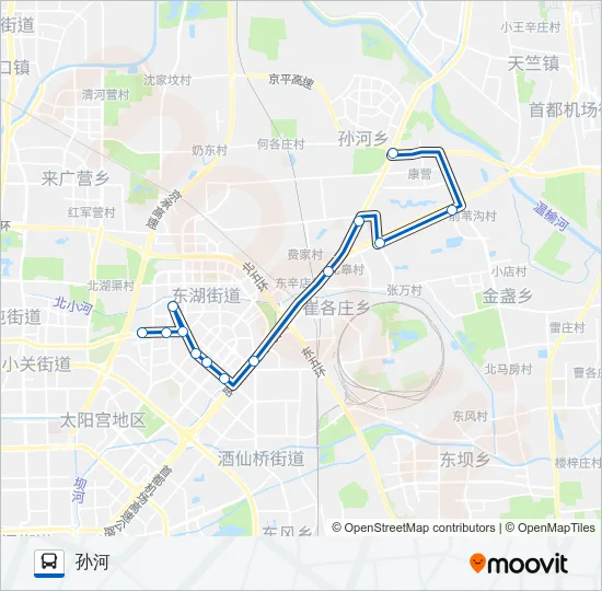 公交孙河-望京西通勤快车路的线路图