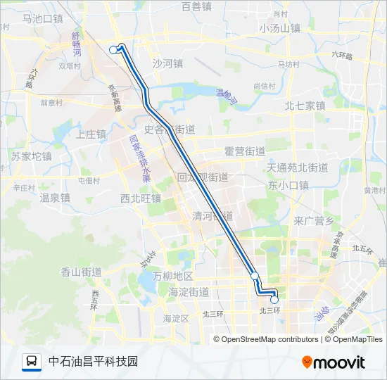 定制公交奥体-沙河镇 Bus Line Map