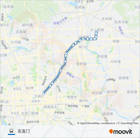 北小营-东直门通勤快车 Bus Line Map