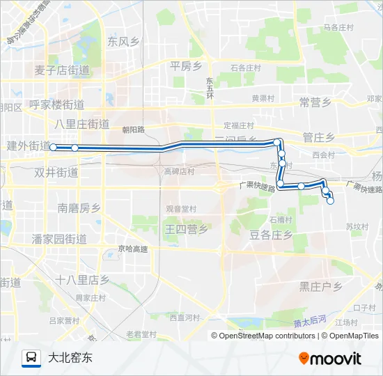 双桥农场-大北窑通勤快车 Bus Line Map
