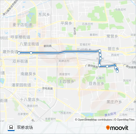 公交双桥农场-大北窑通勤快车路的线路图