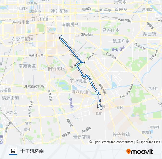 温馨家园-十里河通勤班车 bus Line Map