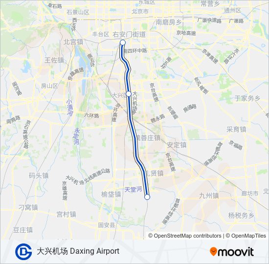 大兴机场线 DAXING AIRPORT EXPRESS metro Line Map