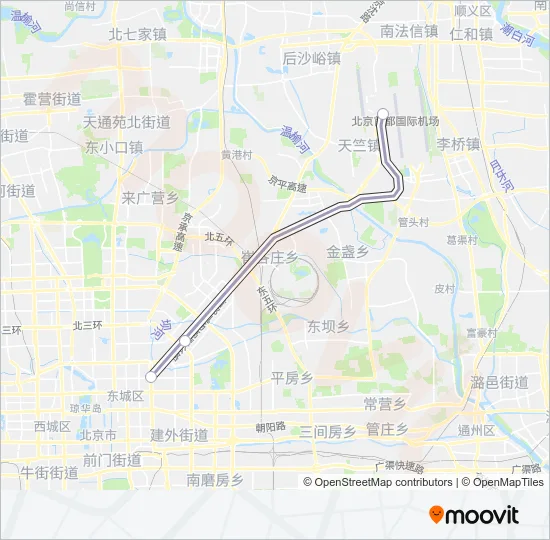 地铁机场快轨 CAPITAL AIRPORT EXPRESS路的线路图