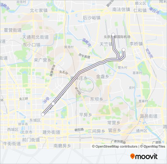 地铁机场快轨 CAPITAL AIRPORT EXPRESS路的线路图