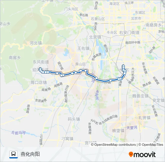 公交黄村-向阳专路的线路图