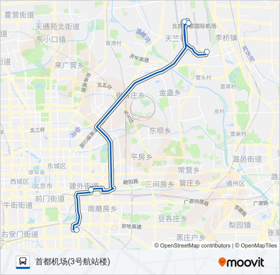 公交机场1 (方庄线)路的线路图