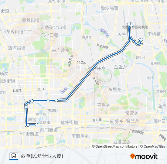 公交机场2 (西单线)路的线路图
