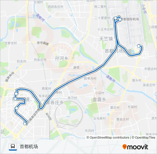 机场14线 (望京线) Bus Line Map