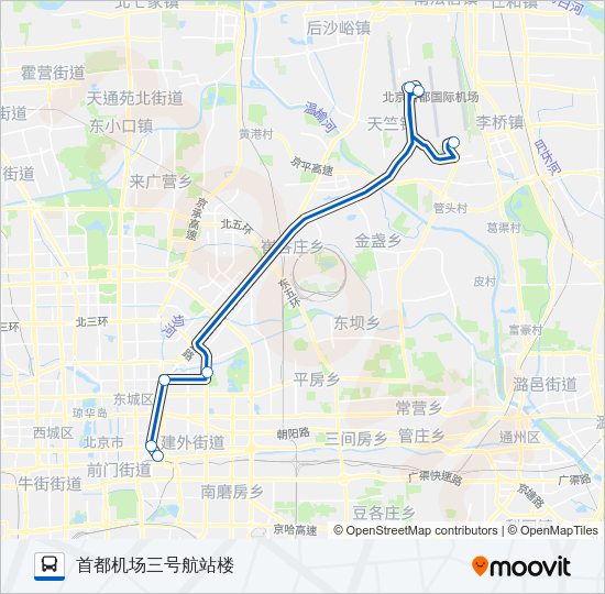 机场3线 (北京站线) Bus Line Map