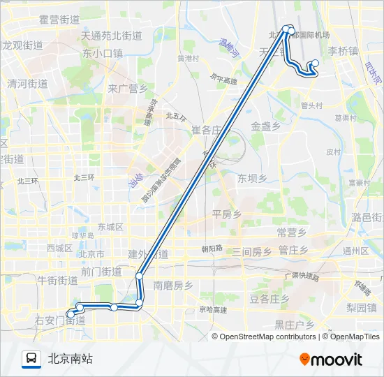 机场10线 (北京南站线) Bus Line Map