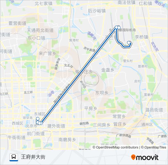 机场13线 (王府井金宝街线) Bus Line Map