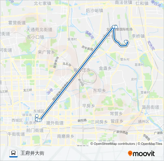 机场13线 (王府井金宝街线) Bus Line Map