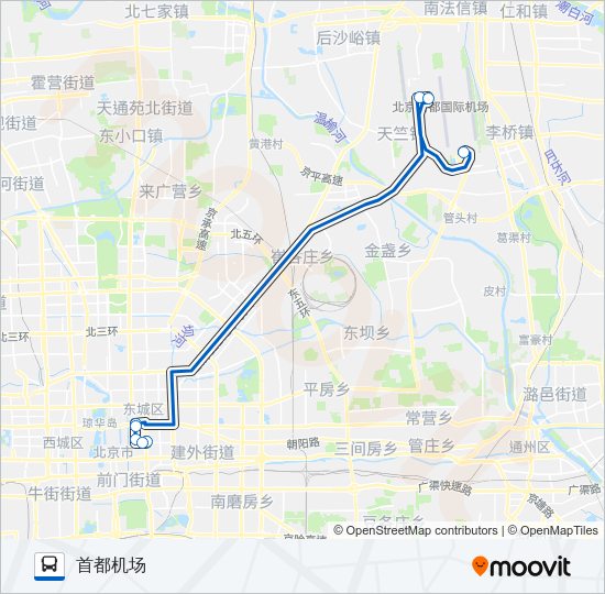 机场13线 (王府井金宝街线) Bus Line Map