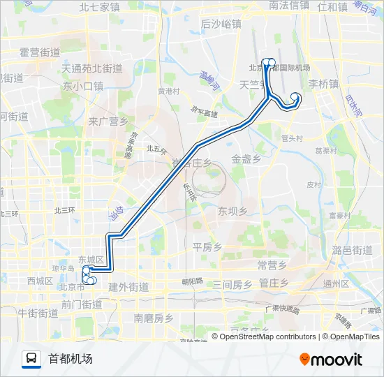 机场13线 (王府井金宝街线) Bus Line Map
