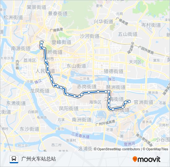 夜8路路线:日程,站点和地图-广州火车站总站