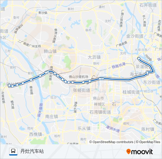 公交广州汽车站-丹灶车站路的线路图
