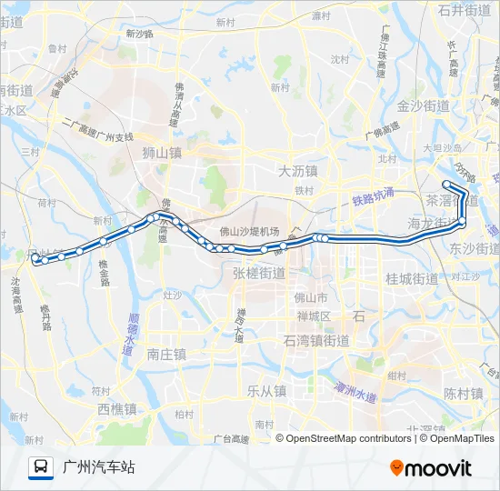 广州汽车站-丹灶车站 Bus Line Map