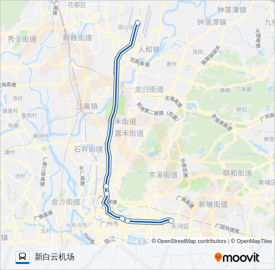 公交机场快2B线夜班路的线路图