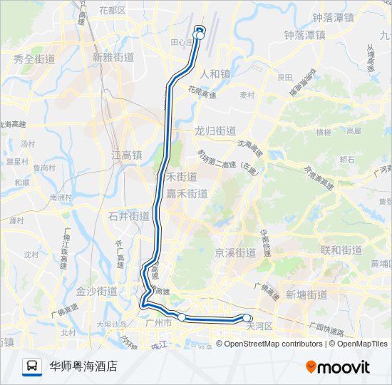 公交机场快2B线夜班路的线路图